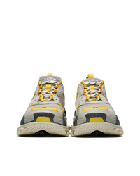Balenciaga Grey And Yellow Triple S Sneakers