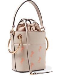 Chloé Roy Mini Embroidered Textured Leather Bucket Bag