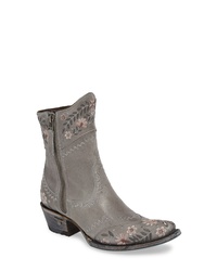 Grey Embroidered Leather Cowboy Boots