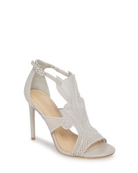 Grey Embroidered Leather Heeled Sandals