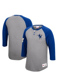Mitchell & Ness Heathered Gray Indianapolis Colts Historic Logo Ultimate Play 34 Sleeve Raglan Henley T Shirt