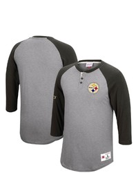 Mitchell & Ness Heathered Gray Pittsburgh Ers Historic Logo Ultimate Play 34 Sleeve Raglan Henley T Shirt