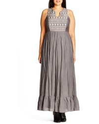 Grey Embroidered Maxi Dress
