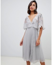ASOS DESIGN Flutter Sleeve Midi Dress With Pleat Skirt In Embroidery