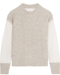See by Chloe See By Chlo Knitted And Embroidered Tulle Sweater Light Gray