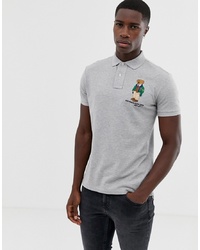 Polo Ralph Lauren Custom Regular Fit Pique Polo With Embroidered Bear In Grey Marl