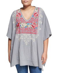 Johnny Was Jwla For Embroidered Pocket Poncho Gray Plus Size