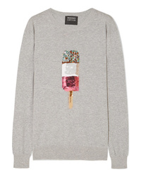 Grey Embroidered Sequin Crew-neck Sweater