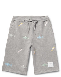 Thom Browne Slim Fit Shark Embroidered Loopback Cotton Jersey Shorts