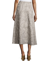 Lafayette 148 New York Embroidered Linen Midi Skirt Gray