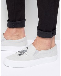Asos Slip On Sneakers In Gray With Scorpion Embroidery