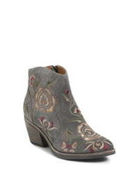 Grey Embroidered Suede Ankle Boots