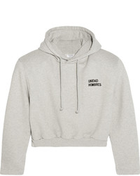 Vetements Cropped Embroidered Cotton Blend Hooded Sweatshirt Light Gray