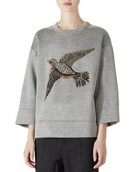 Gucci Embroidered Jersey Sweatshirt Medium Gray Melange