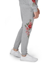 Topman Rose Embroidered Jogger Pants In Grey At Nordstrom