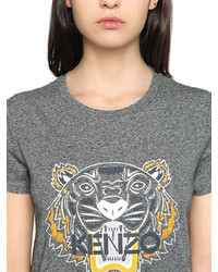 Kenzo Tiger Embroidered Cotton Jersey T Shirt