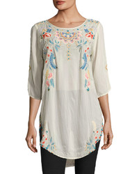 Johnny Was Sindri Georgette Long Embroidered Tunic Top