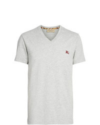 Grey Embroidered V-neck T-shirt