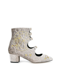 Grey Embroidered Velvet Ankle Boots