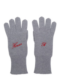 Grey Embroidered Wool Gloves