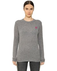 Grey Embroidered Wool Sweater