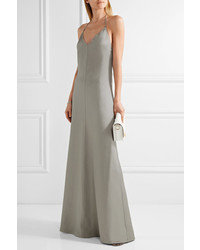 Barbara Casasola Chain Trimmed Wool And Silk Blend Halterneck Gown Gray