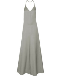 Barbara Casasola Chain Trimmed Wool And Silk Blend Halterneck Gown Gray