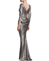 Talbot Runhof Konica Sequined Cape Back Gown Stone