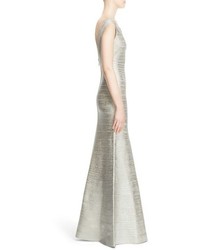 Herve Leger Sophia Woodgrain Metallic Foil Gown