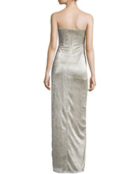 Laundry by Shelli Segal Strapless Shirred Metallic Gown Nude