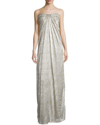 Laundry by Shelli Segal Strapless Shirred Metallic Gown Nude