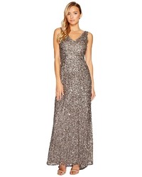 Adrianna Papell V Neck Crunchy Bead Gown Dress