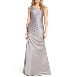 La Femme Wrap Front Side Ruched Mermaid Gown