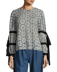 Creatures of the Wind Eyelet Tie Sleeve Blouse Gray