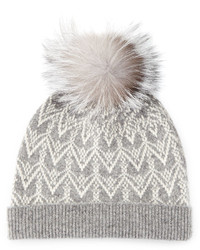 Sofia Cashmere Cashmere Fair Isle Knit Hat With Fur Pom