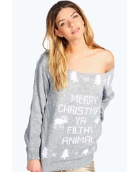 Boohoo Clara Slash Neck Merry Christmas Ya Filthy Animal Jumper