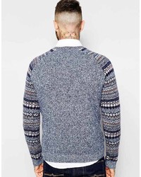 Asos Brand Lambswool Rich Sweater With Fairisle Sleeves