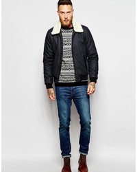 Asos Brand Lambswool Rich Sweater With Monochrome Fairisle