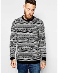 Asos Brand Lambswool Rich Sweater With Monochrome Fairisle