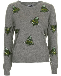 Topshop Charcoal Lightweight Knit Jumper With Sequin Christmas Tree Embellisht 57% Nylon 37% Acrylic 6% Wool Machine Washable