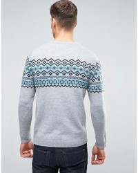 Pull&Bear Fairisle Sweater In Gray
