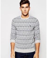 Jack Wills Fair Isle Sweater In Lambswool With Crew Neck In Gray