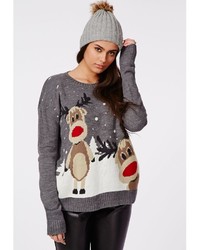 Missguided Plus Size Reindeer Print Christmas Jumper