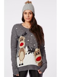 Missguided Plus Size Reindeer Print Christmas Jumper