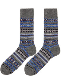 Junya Watanabe Grey Blue Pattern Socks