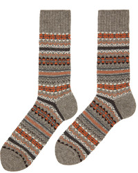 Junya Watanabe Grey Orange Pattern Socks