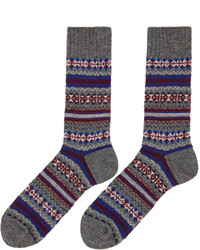 Junya Watanabe Grey Purple Pattern Socks