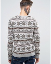 Asos Lambswool Rich Sweater With All Over Fairisle