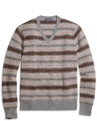 Brooks Brothers Fair Isle V Neck Sweater