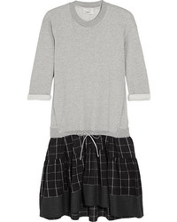 3.1 Phillip Lim Layered Cotton Jersey Flannel And Poplin Dress Light Gray
